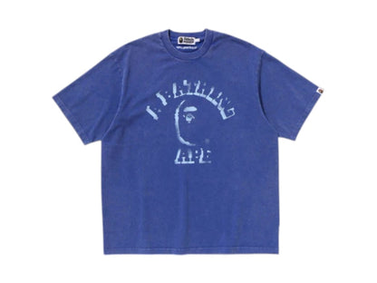 BAPE Garment Dye Spray Print College Relaxed Fit Tee Blue