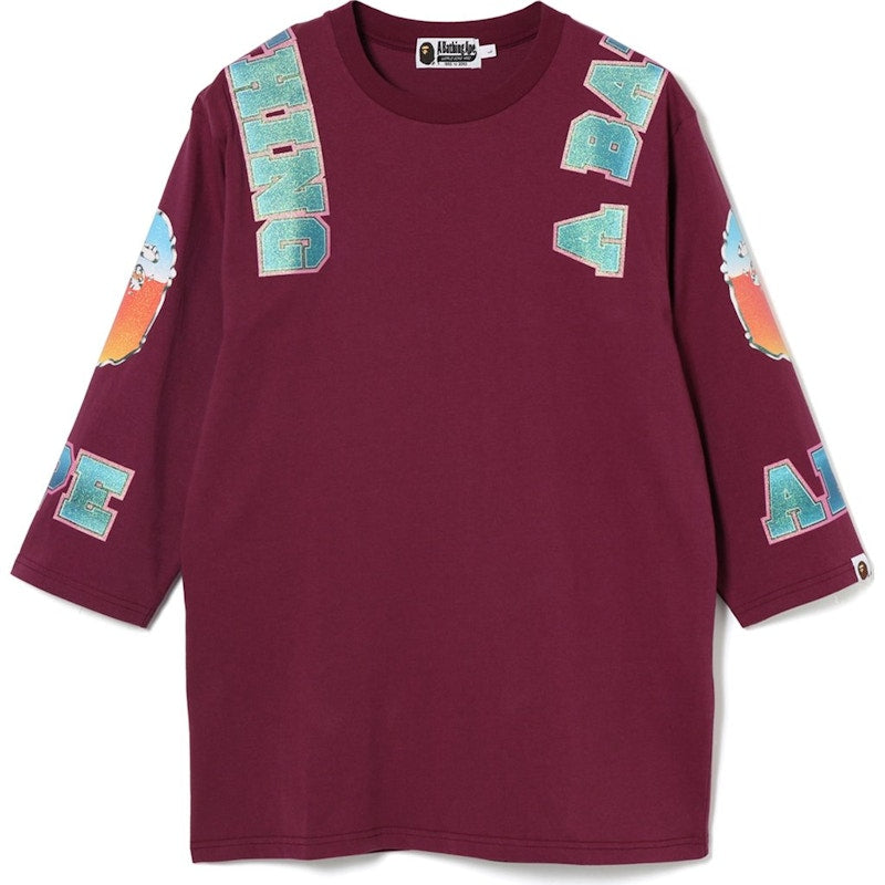 BAPE Glitter College 3/4 Tee Burgundy