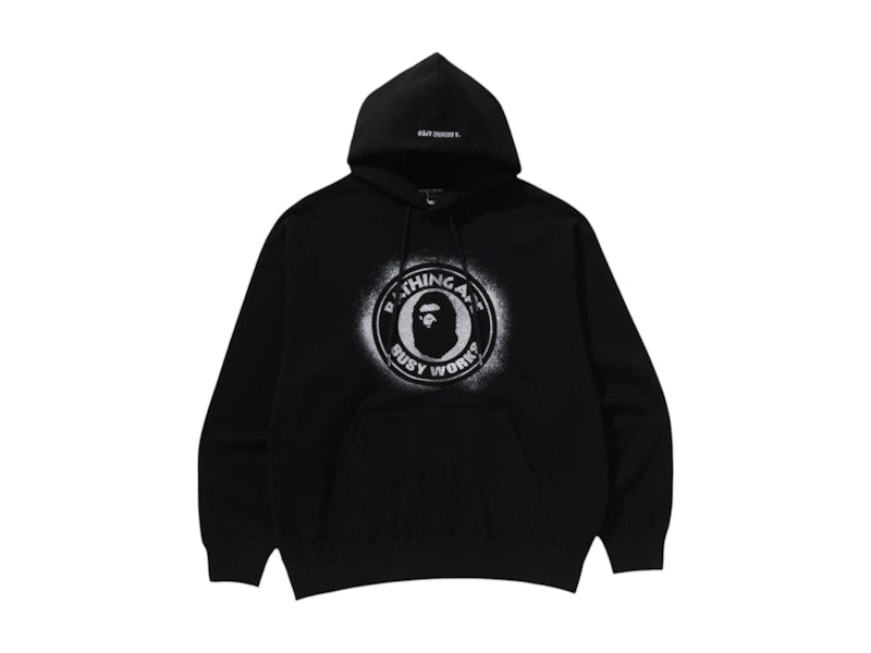 BAPE Glitter Print Busy Works Relaxed Fit Pullover Hoodie Black