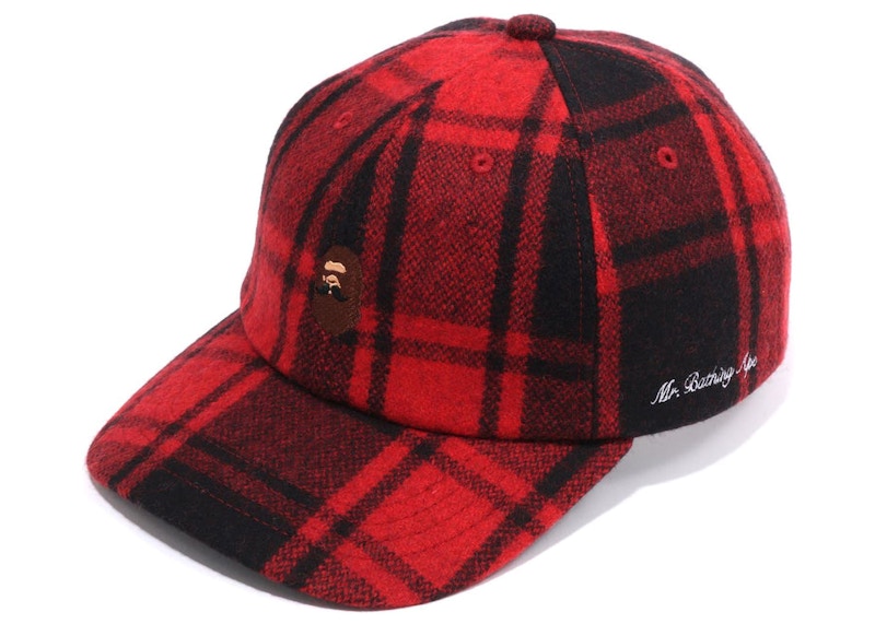 BAPE Golf Mr Bathing Ape Flannel Check Cap Red