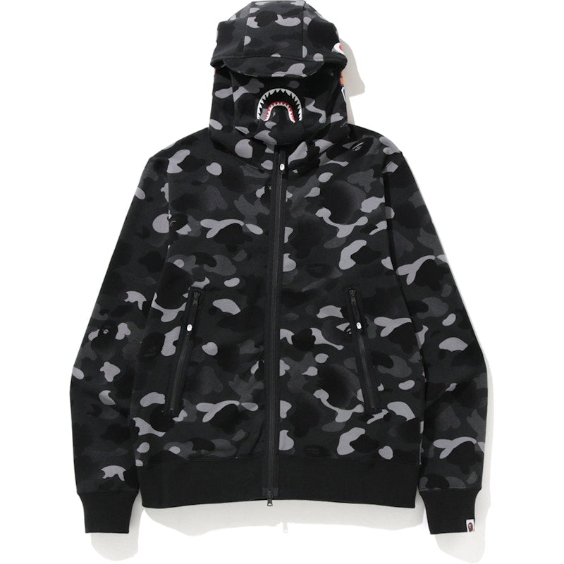BAPE Gradation Camo Shark Mask Wide Zip Hoodie Black