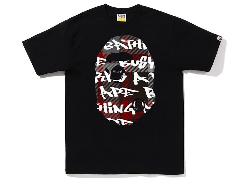 BAPE Graffiti Check Big Ape Head Tee Black Black
