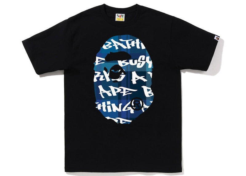 BAPE Graffiti Check Big Ape Head Tee Black Blue