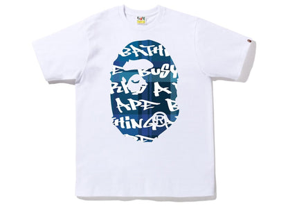 BAPE Graffiti Check Big Ape Head Tee White Blue
