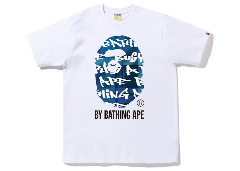 BAPE Graffiti Check By Bathing Ape Tee White Blue