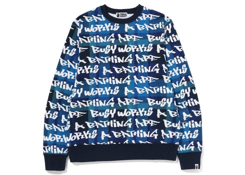 BAPE Graffiti Check Crewneck Blue