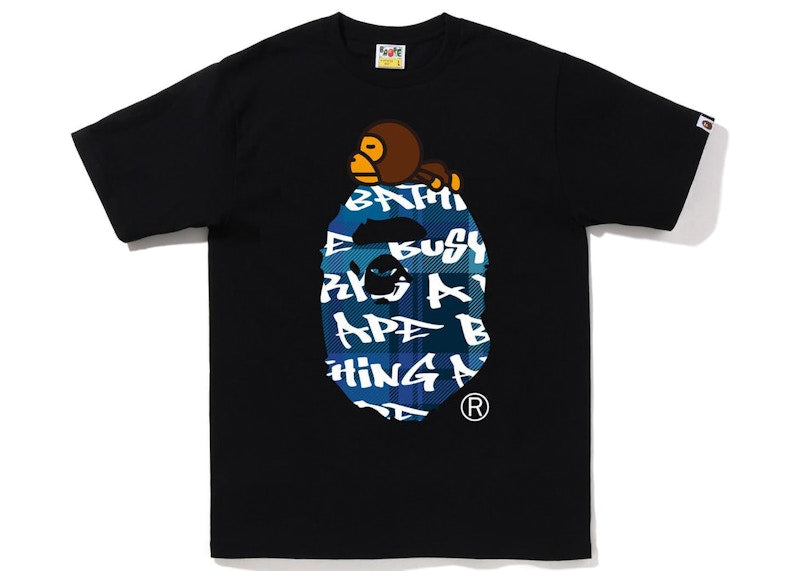 BAPE Graffiti Check Milo On Big Ape Tee Black Blue