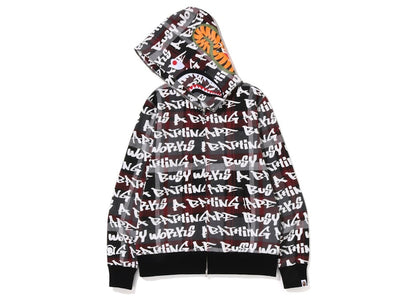 BAPE Graffiti Check Shark Full Zip Hoodie Black