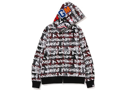 BAPE Graffiti Check Shark Full Zip Hoodie Black