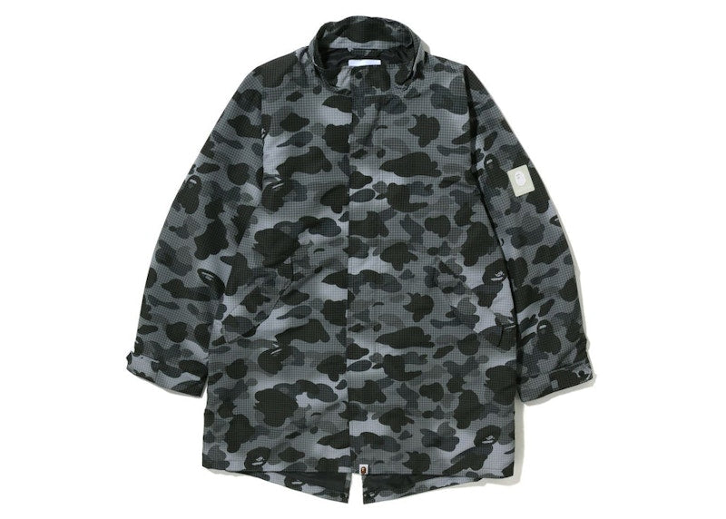 BAPE Grid Camo Relaxed Fit Fish Tail Coat Black