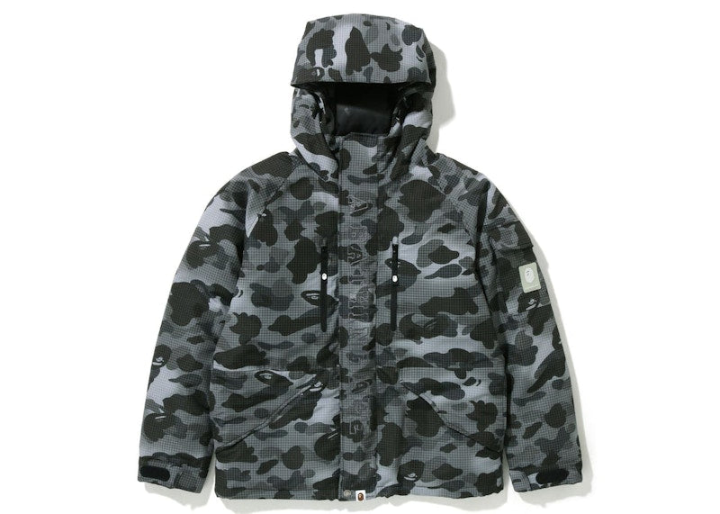BAPE Grid Camo Relaxed Fit Hoodie Down Jacket Black
