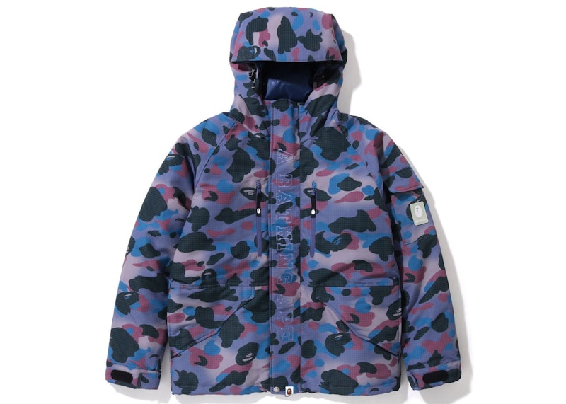 BAPE Grid Camo Relaxed Fit Hoodie Down Jacket Purple
