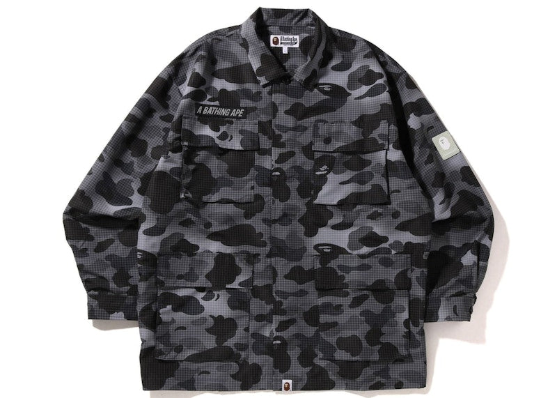 BAPE Grid Camo Relaxed Fit Military Shirt Black