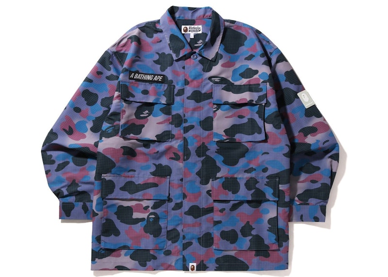 BAPE Grid Camo Relaxed Fit Military Shirt Purple