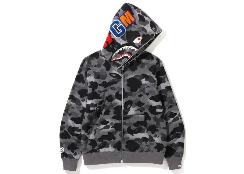 BAPE Grid Camo Shark Full Zip Hoodie Black
