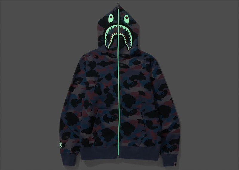 BAPE Grid Camo Shark Full Zip Hoodie Purple