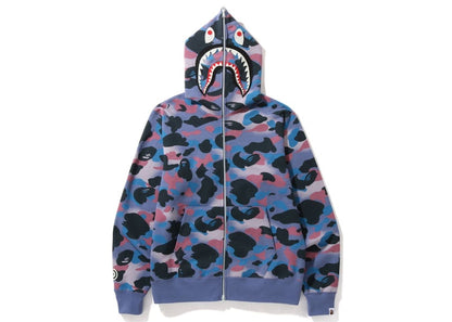 BAPE Grid Camo Shark Full Zip Hoodie Purple