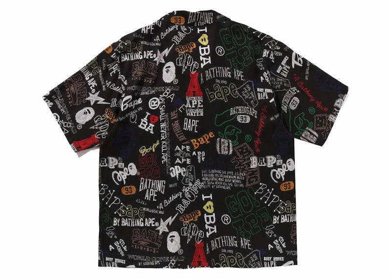 BAPE Hand Draw Open Collar S/S Shirt Black