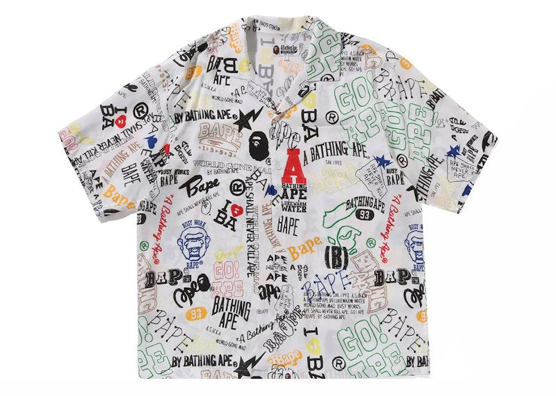 BAPE Hand Draw Open Collar S/S Shirt White