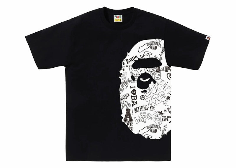 BAPE Hand Draw Pattern Side Big Ape Head Tee Black/White