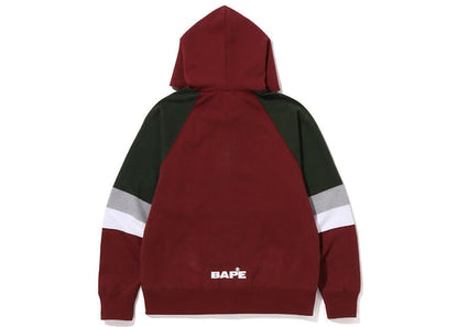 BAPE Hockey Graphic Relaxed Fit Full Zip Hoodie Burgundy