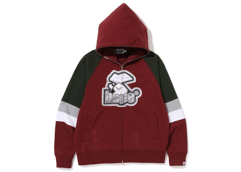 BAPE Hockey Graphic Relaxed Fit Full Zip Hoodie Burgundy