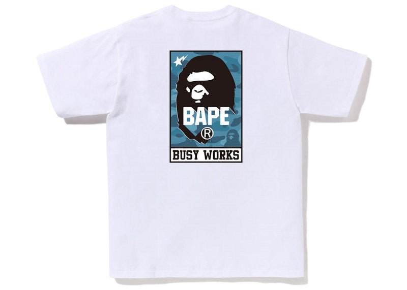 BAPE Honeycomb Camo Bape Busy Works Tee White Blue