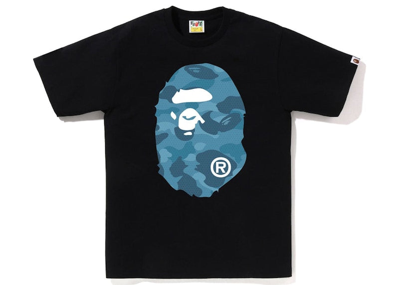 BAPE Honeycomb Camo Big Ape Head Tee Black Blue