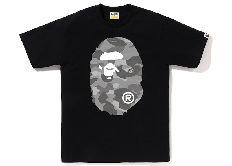 BAPE Honeycomb Camo Big Ape Head Tee Black Grey