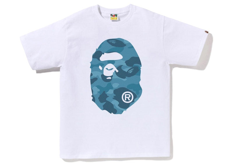 BAPE Honeycomb Camo Big Ape Head Tee White Blue