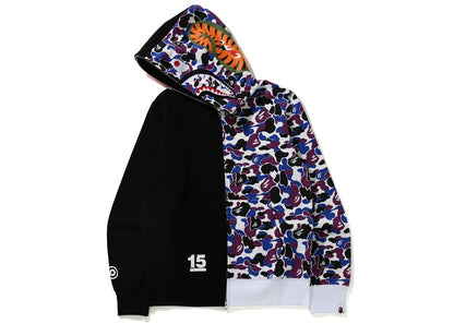 BAPE Hong Kong 15th Anniversary Tiger Shark Half Full Zip Hoodie Multicolor