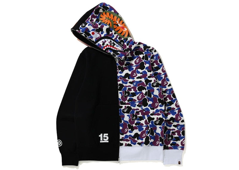 BAPE Hong Kong 15th Anniversary Tiger Shark Half Full Zip Hoodie Multicolor
