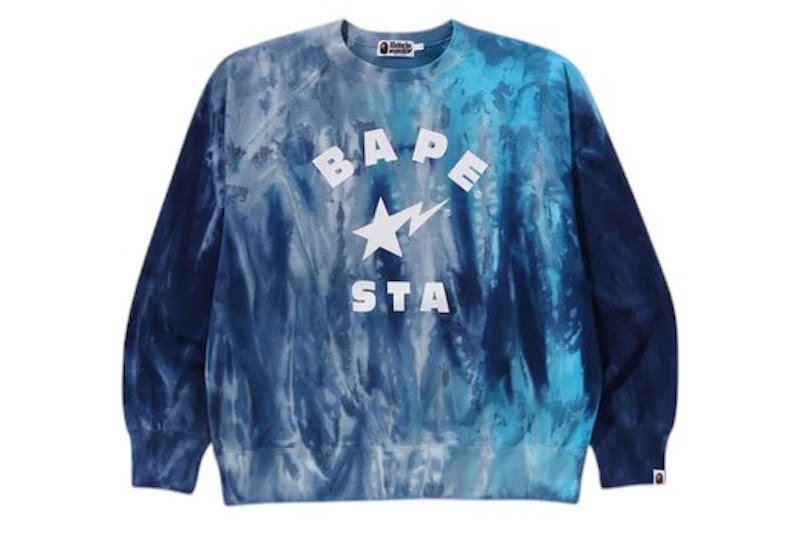 BAPE Ice Dye Sta College Relaxed Fit Crewneck Blue