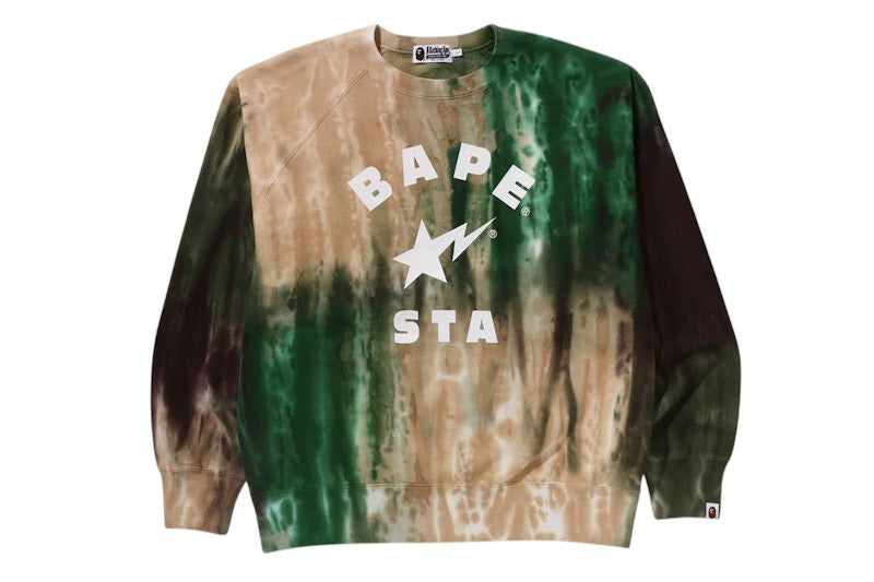 BAPE Ice Dye Sta College Relaxed Fit Crewneck Green