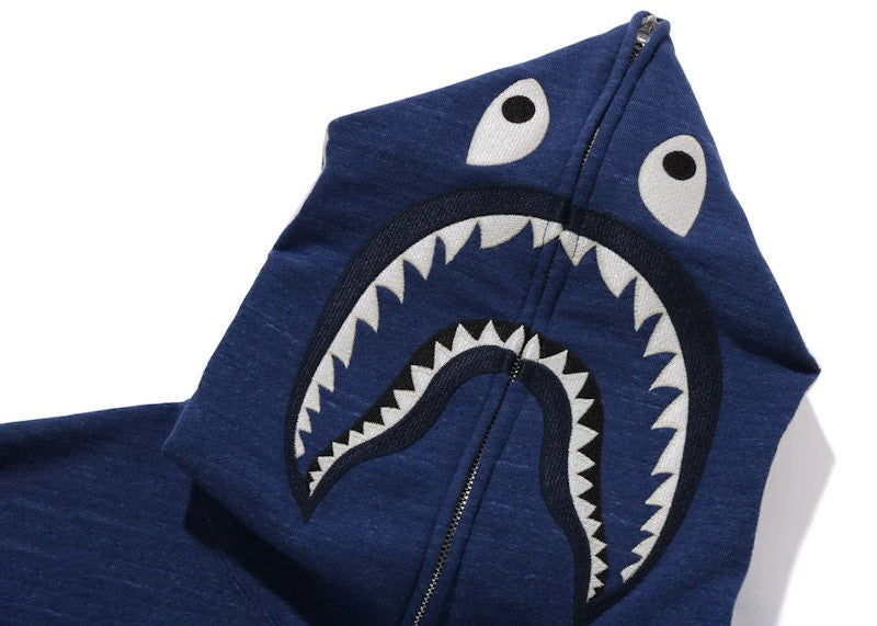 BAPE Indigo Shark Full Zip Hoodie (FW23) Indigo