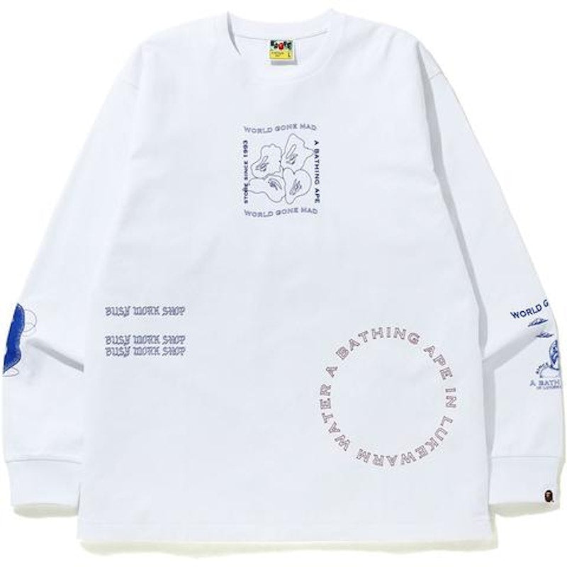 BAPE Ink Print Relaxed #1 L/S Tee White