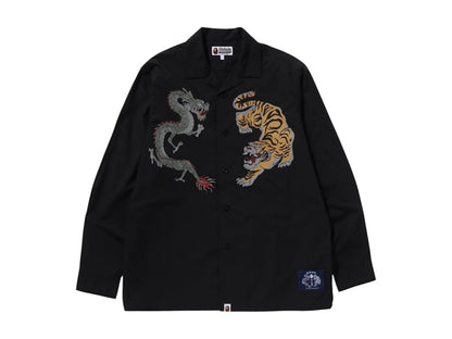 BAPE Japan Culture Tiger And Dragon Open Collar Shirt Black