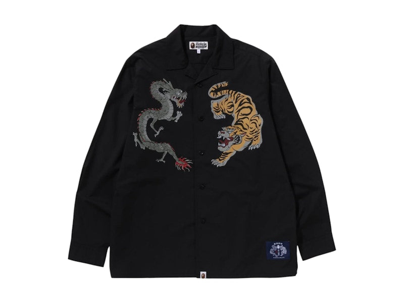 BAPE Japan Culture Tiger And Dragon Open Collar Shirt Black