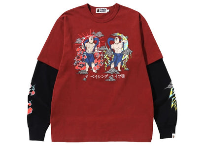 BAPE Japan Guardians Layered Heavyweight L/S Tee Burgundy