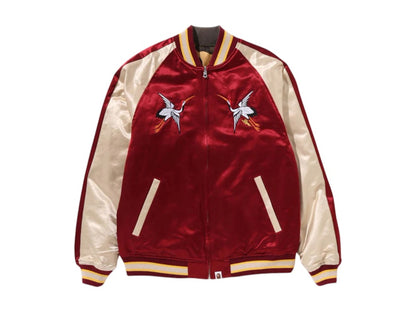 BAPE Japanese Crane Embroidery Reversible Souvenir Jacket Red