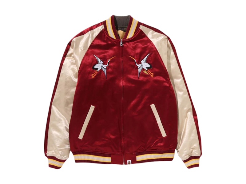 BAPE Japanese Crane Embroidery Reversible Souvenir Jacket Red