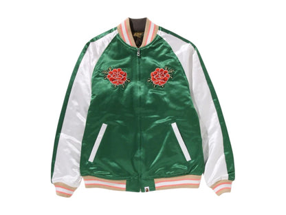 BAPE Japanese Peony Embroidery Reversible Souvenir Jacket Green