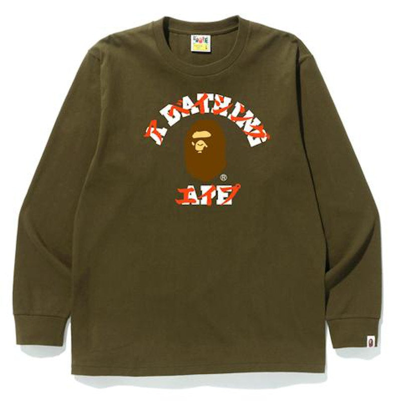 BAPE Katakana College L/S Tee Olivedrab