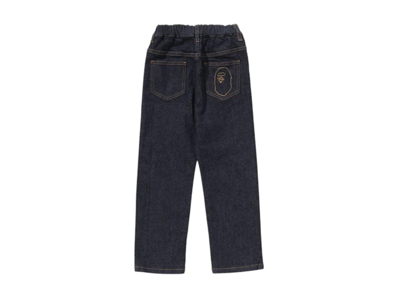 BAPE Kids 10oz Stretch Denim Tapered Pants Navy