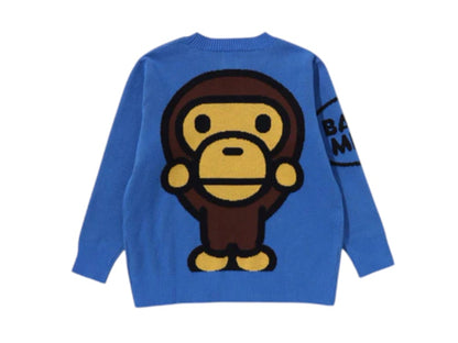 BAPE Kids Big Baby Milo Cotton Knit Sweater Blue
