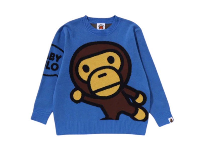 BAPE Kids Big Baby Milo Cotton Knit Sweater Blue