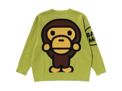 BAPE Kids Big Baby Milo Cotton Knit Sweater Green
