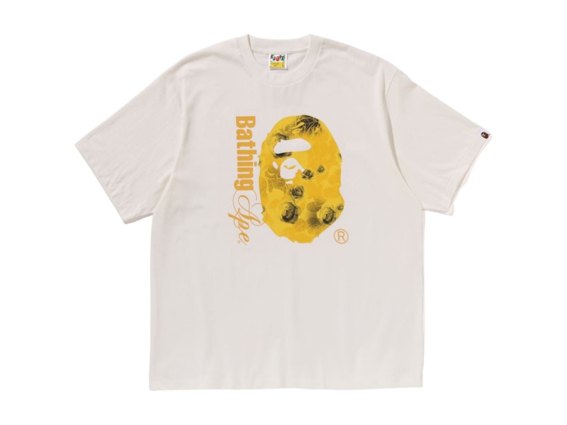 BAPE Kids Floral Solid Camo Ape Head Relaxed Fit Tee Ivory
