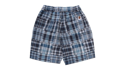 BAPE Kids Multi Check One Point Shorts Blue