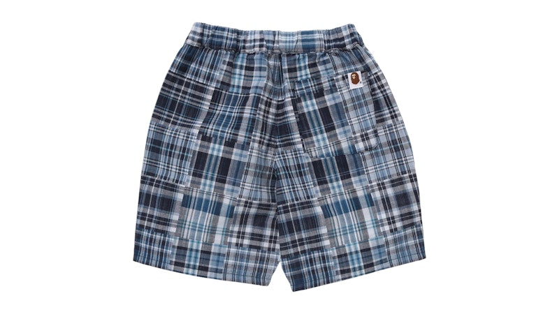 BAPE Kids Multi Check One Point Shorts Blue